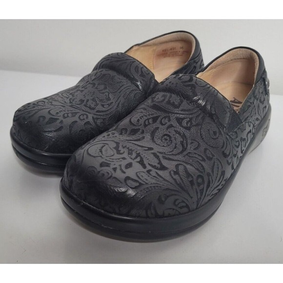 Alegria Shoes - Alegria Womens Leather Clogs Shoes Black Embossed Slip On Casual EU 36 US 6.5